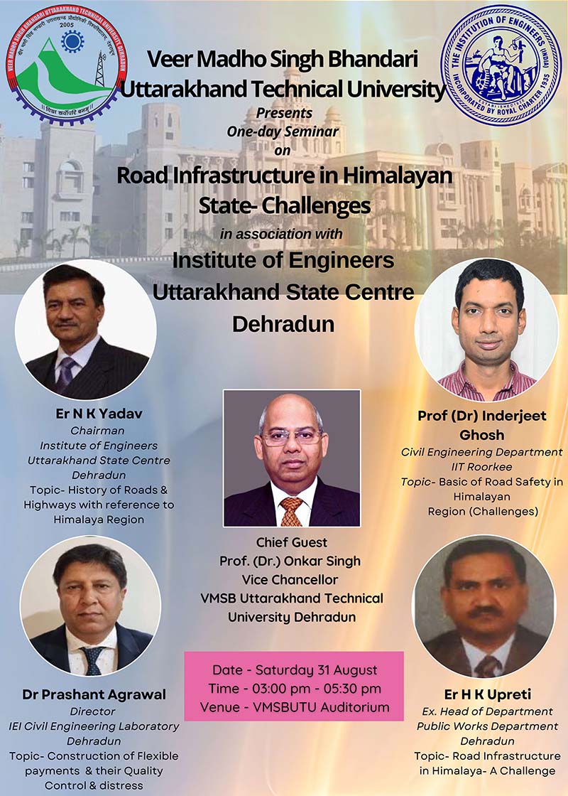 Road Infrastructure in Himalayan States — Challenges August 31, 2024, at VMSBUTU, Dehradun